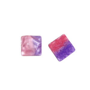 Sparkly square glitter resin stud earrings with pink purple marble gradient effect