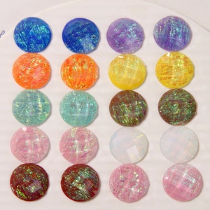 Round Geometric Resin Cabochons Starry Aurora Oil Painting Faceted Flatback Patches For DIY Jewelry Making Accessories