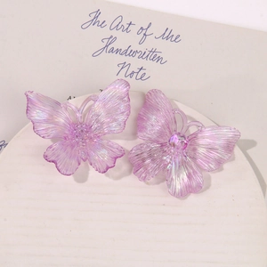 Macro detail of iridescent butterfly charms with translucent purple gradient finish
