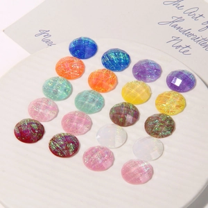 Colorful geometric round faceted resin charms with starry aurora foil texture for DIY jewelry