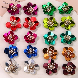 Handmade Acrylic Flower Sequins DIY Apparel Accessories With Rhinestone Center Sparkling Floral Decoration For Brooch Shoe Flower