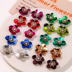 Colorful aurora flower petals with center rhinestone for DIY jewelry making and brooch design