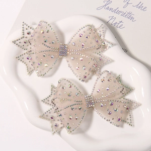 Elegant Mesh Bowknot Accessories With Shiny AB Rhinestone For DIY Hair Clips Shoe Charms Headwear Materials Women Jewelry