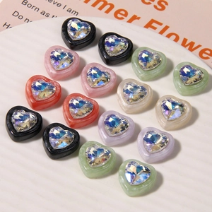 Sweet resin heart charms with rhinestones for DIY crafts and jewelry in 6 colors
