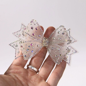 Pink mesh bow hair clip with sparkling rhinestones for DIY hair accessories decoration