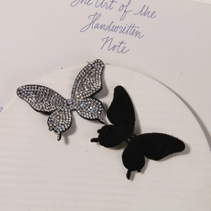 Sparkling rhinestone and black velvet butterfly charms for DIY hair accessories and shoes