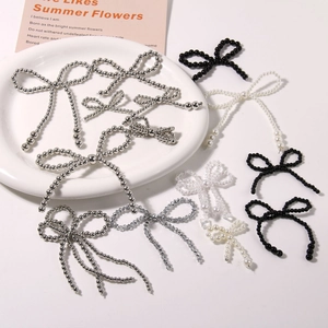 Handmade pearl bow shoe charms with tassel chain for DIY clog decoration accessories