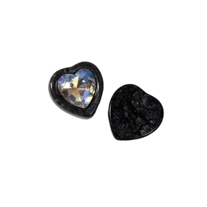 Sparkling heart crystal resin accessories with black textured base for DIY jewelry making
