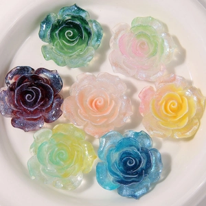 DIY resin rose flower accessories with glitter finish and luminous effect in multiple colors