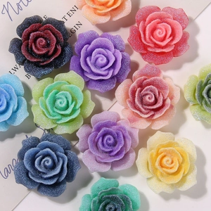 Rainbow resin rose charms with glitter sugar texture for DIY jewelry and hair accessories