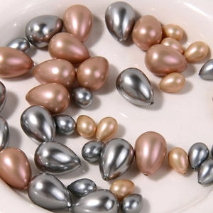 Frosted teardrop faux pearl beads in silver gray and champagne gold for DIY jewelry crafting