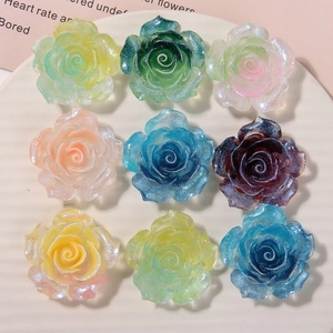 Glittery resin rose charms in various colors for DIY hair accessories and shoe decoration