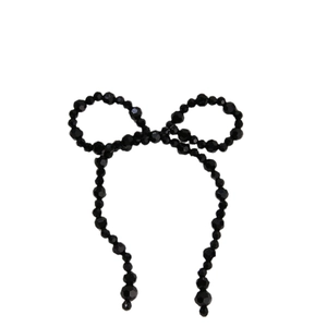 Elegant black beaded bow headband featuring multi-faceted reflective crystal beads