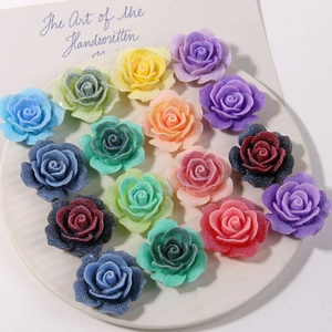 Rainbow resin rose charms with glitter sugar finish for DIY earrings and hair accessories