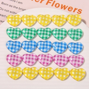 Cute Checkered Heart Resin Patch Plaid Pattern Glitter DIY Accessory For Handmade Hair Clips Refrigerator Magnets Decor