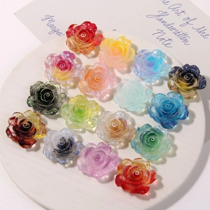 Flatback resin rose charms in various colors with glitter effect for DIY accessories