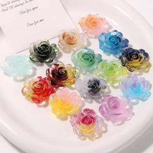 Mix of colorful luminous resin rose charms with glitter finish for DIY shoe accessories