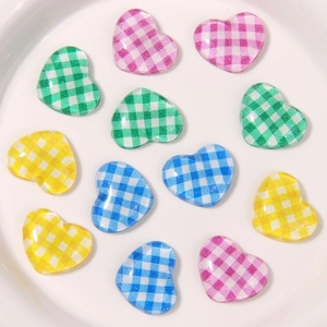 Cute heart-shaped plaid resin charms in candy colors with glitter for DIY crafts