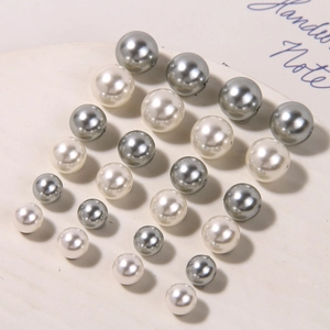 Polished matte pearl glass loose beads in white and silver for DIY jewelry making