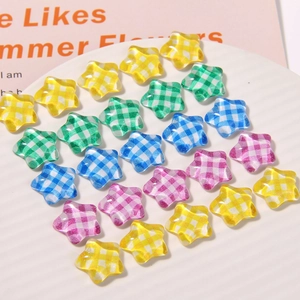 Glitter checkered star resin charms in multiple colors for DIY hair accessories and jewelry