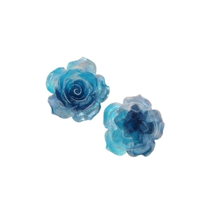 Luminous blue rose resin charms with silver glitter for DIY crafts and hair accessories
