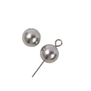Frosted silver-grey glass pearl beads for jewelry DIY with pre-installed metal eye pins