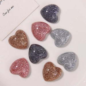 Breloques en résine cœur à dos plat avec paillettes pour pinces à cheveux DIY