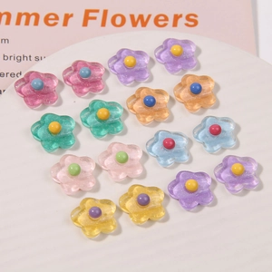 15 bunte Harzblumen-Anhänger mit Glitzer für DIY-Ohrringe und Haarschmuck-Zubehör