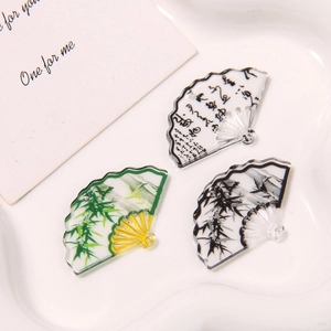 Chinese ink bamboo style acrylic fan pendants for DIY earrings and hairpins jewelry making