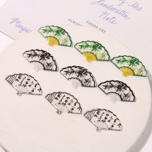 Ink bamboo calligraphy fan-shaped acrylic charms for DIY jewelry and hair accessories