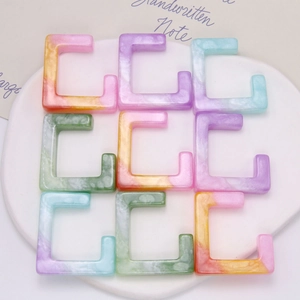 DIY Resin Geometric Square Charms C-Shape Gradient Marble Pattern Jewelry Making Parts For Earring Headband Phone Case Decor