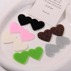 Glitter and glossy double heart acrylic charms for DIY hair accessories and crafts