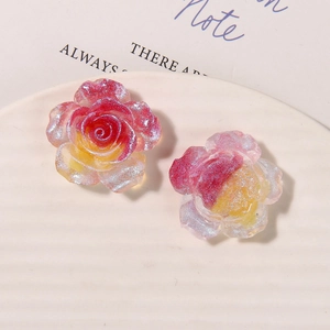 Luminous gradient red and orange resin rose flower charms with glitter for DIY shoes