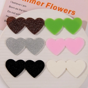 Minimalist Acrylic Double Heart DIY Jewelry Accessories Glitter Matte Heart Shapes For Hair Clips Phone Case Decoration