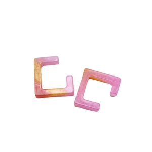 Pink and orange gradient marble resin square open earrings with minimalist geometric design