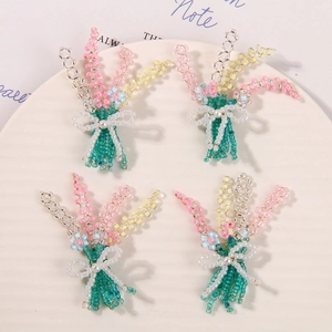 Forest Style Handmade Glass Bead Flower Bouquet Wheat Ear Bow DIY Jewelry Findings For Hairpin Earring Brooch Craft Accessory