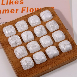 Square pearl white resin charms with iridescent finish for DIY jewelry and hair accessories