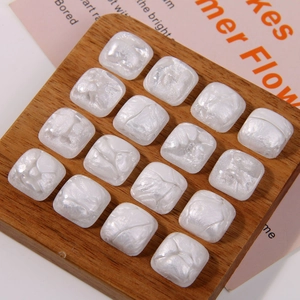 Minimalist pearl white square resin charms for DIY earrings with soft floral texture
