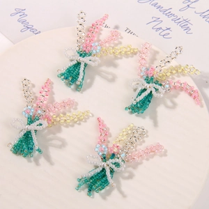 Handmade beaded wheat ear and bow bouquet charms for DIY hairpins and jewelry making