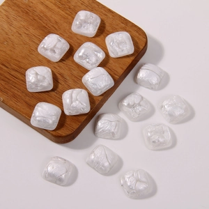 Pearlescent white resin square patches with marble texture for DIY jewelry making