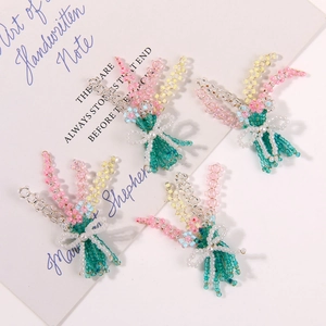 Handmade beaded flower bouquet charm with mini bow decorations for DIY jewelry making