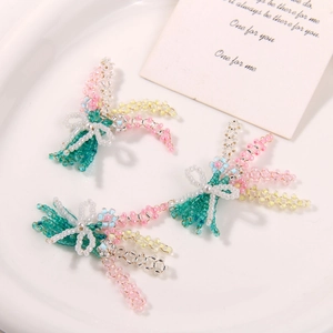 Detailed handmade beaded flower bouquets hair clip with pink and yellow seed beads