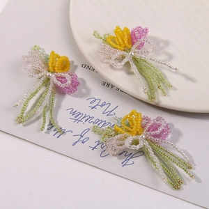 Exquisite handmade beaded tulip flowers and bow charms for DIY jewelry making accessories