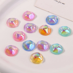 Rainbow glitter resin half-round beads in pastel colors for DIY jewelry and crafts