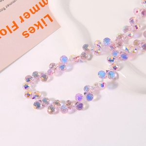 Polished aurora AB faceted teardrop glass beads for DIY jewelry making in pink purple hue
