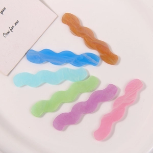 Set of 6 colorful wavy glitter resin hair clip patches in vibrant macaron summer tones