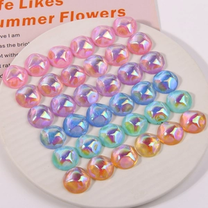 Iridescent round resin cabochons with sparkling geometric patterns for DIY jewelry making