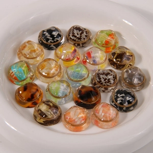 Mixed set of 18 retro round resin charms with gold metal edges and acetate patterns
