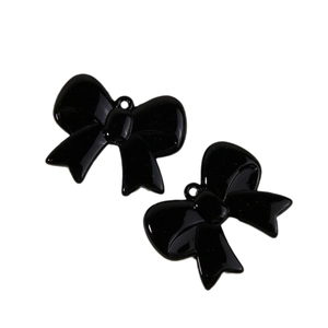 Glossy black resin bow pendants with metal rings for DIY jewelry and hair accessories