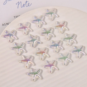 Iridescent resin starfish charms with rainbow gloss for DIY shoe decoration accessories